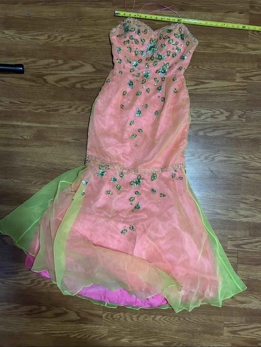 My Michelle Pink and Lime Sequin Mermaid Prom Gown